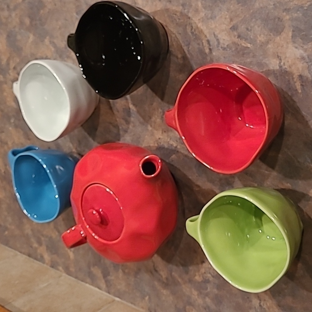 ORNATE UNIQUE TEAPOT AND MUGS, Multi- Colored, Ceramic
